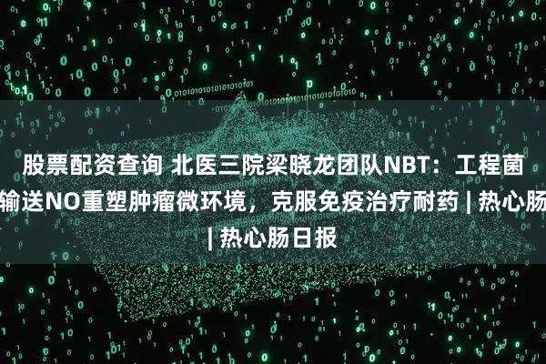 股票配资查询 北医三院梁晓龙团队NBT：工程菌持续输送NO重塑肿瘤微环境，克服免疫治疗耐药 | 热心肠日报